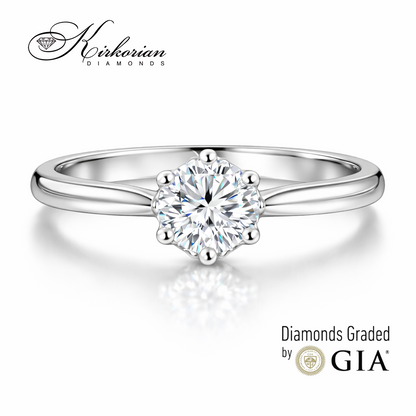 луксозен годежен пръстен бяло злато 14k централен диамант 0.70 ct GIA K609