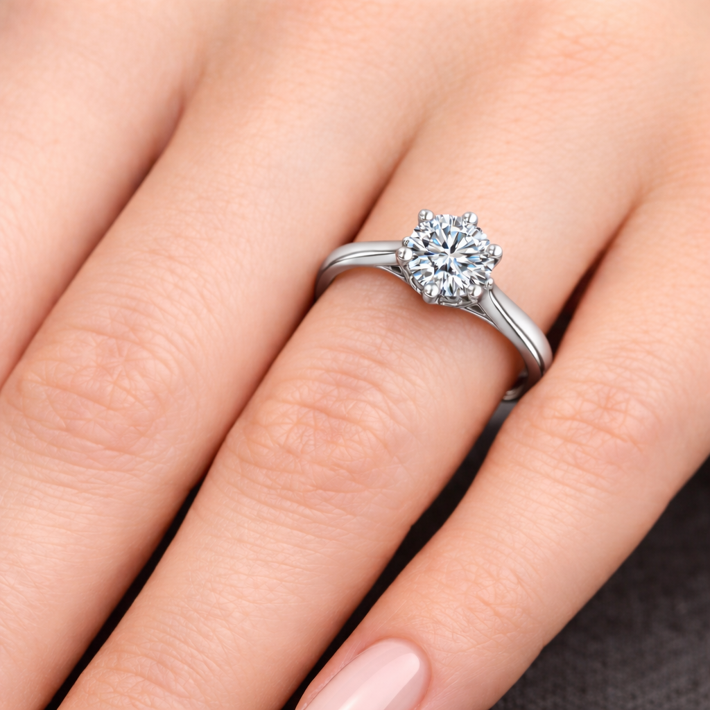 годежен пръстен с диамант 0.70 ct GIA на ръка бяло злато 14k модел K609
