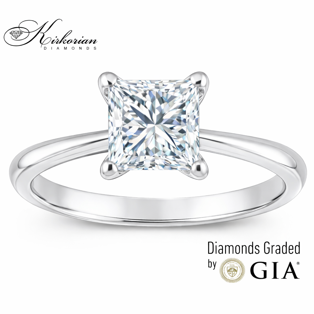 Годежен пръстен от бяло злато с диамант принцес 1.00ct GIA