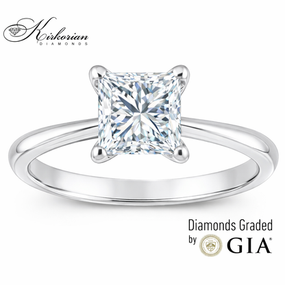 Годежен пръстен от бяло злато с диамант принцес 1.00ct GIA