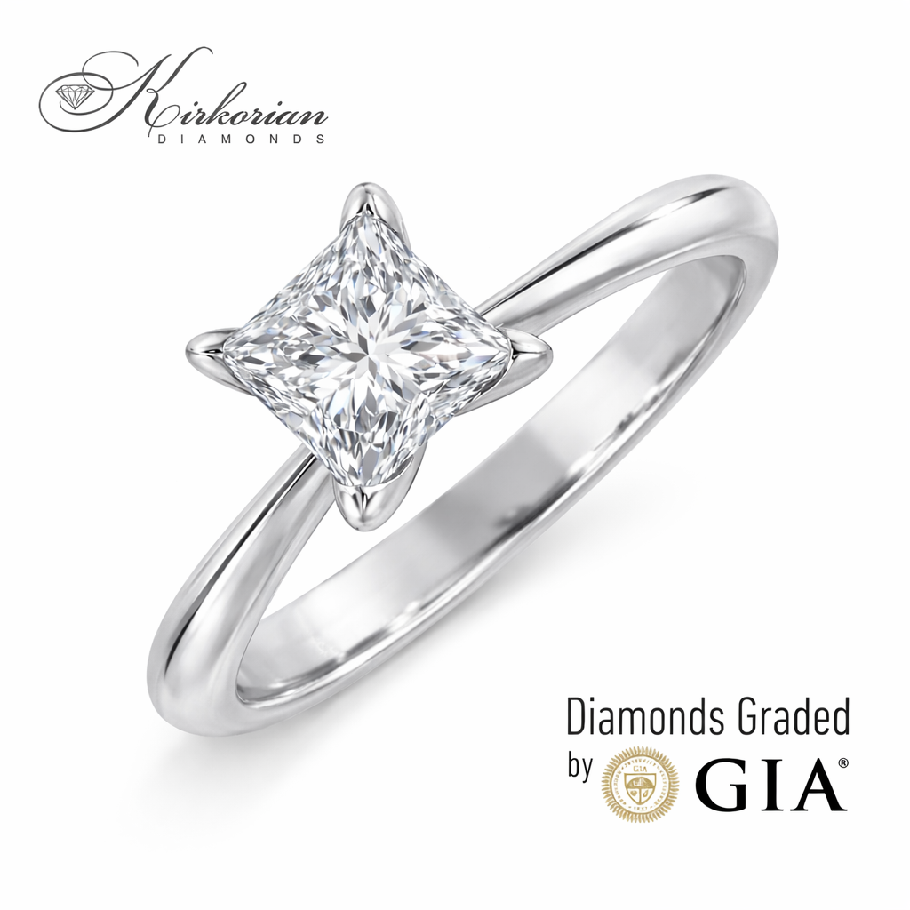Годежен пръстен от бяло злато с диамант принцес 1.00ct GIA