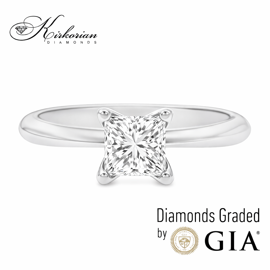 Годежен пръстен от бяло злато с диамант принцес 1.00ct GIA