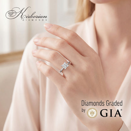 Годежен пръстен от бяло злато с диамант принцес 1.00ct GIA
