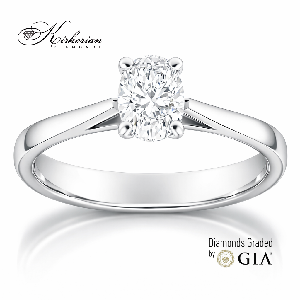 луксозен годежен пръстен овален диамант 0.50 ct GIA бяло злато 14k