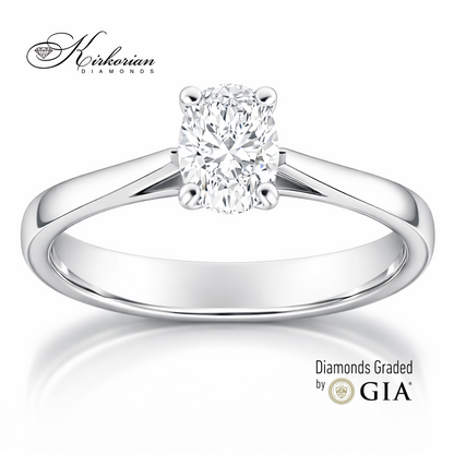 луксозен годежен пръстен овален диамант 0.50 ct GIA бяло злато 14k