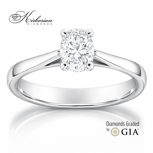луксозен годежен пръстен овален диамант 0.50 ct GIA бяло злато 14k