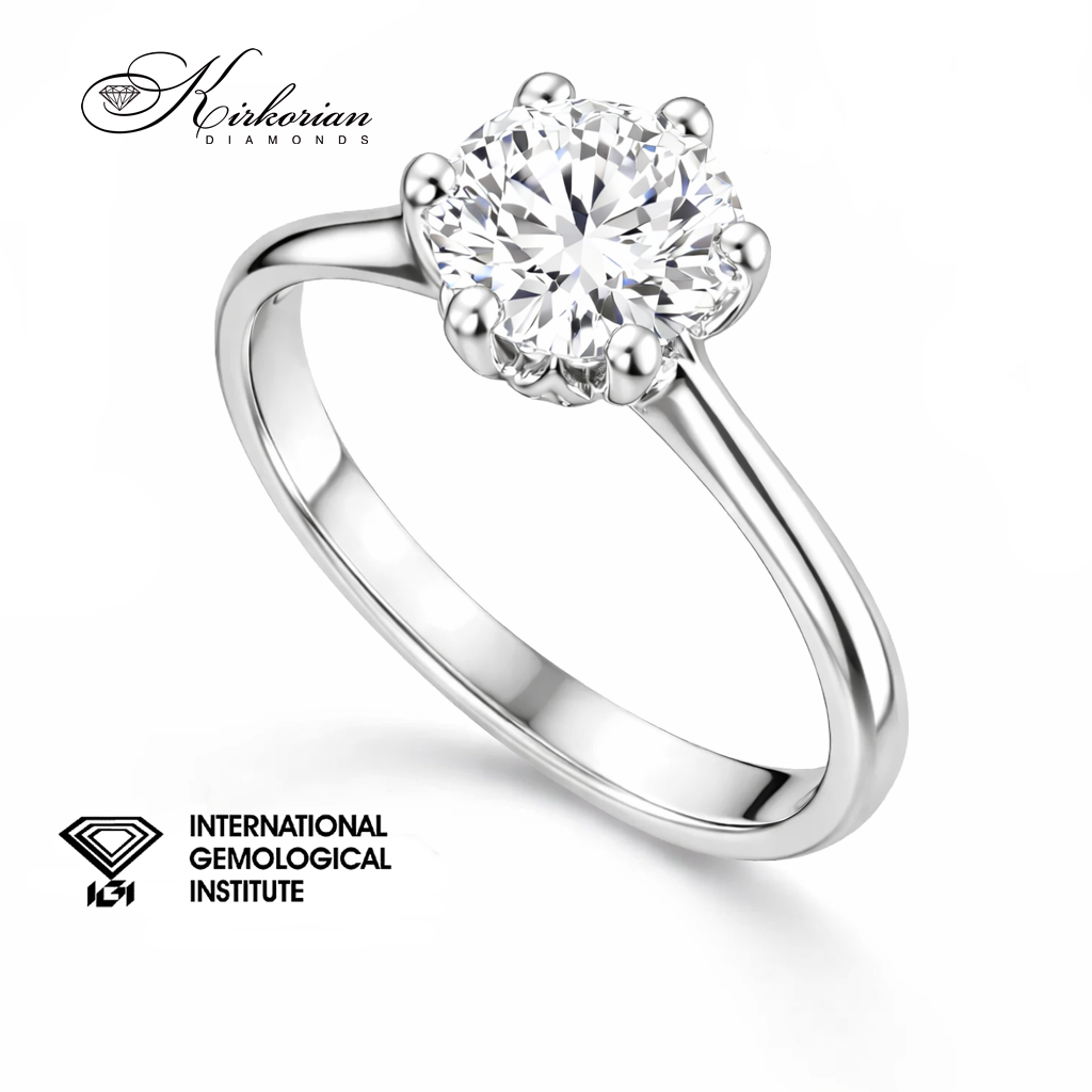 годежен пръстен с диамант 0.90 ct L VVS2 IGI бяло злато 14K класическа коронка Kirkorian Diamonds