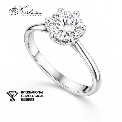 годежен пръстен с диамант 0.90 ct L VVS2 IGI бяло злато 14K класическа коронка Kirkorian Diamonds