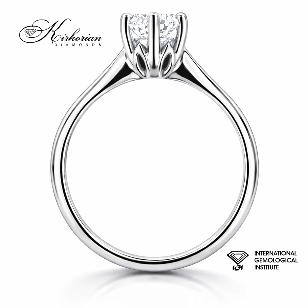 страничен профил на годежен пръстен с диамант 0.90 ct L VVS2 IGI бяло злато 14K класическа коронка