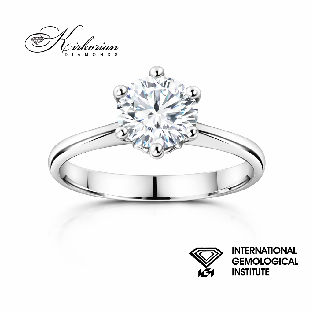 годежен пръстен с диамант 0.90 ct IGI сертификат бяло злато 14K класически солитер пръстен K613 Kirkorian Diamonds
