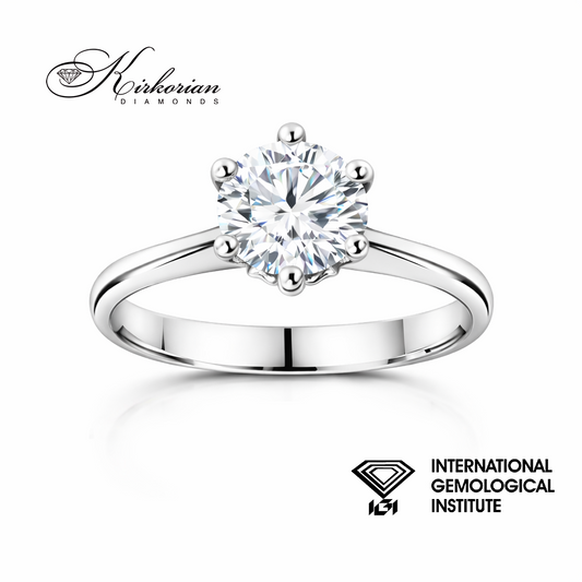 годежен пръстен с диамант 0.90 ct IGI сертификат бяло злато 14K класически солитер пръстен K613 Kirkorian Diamonds