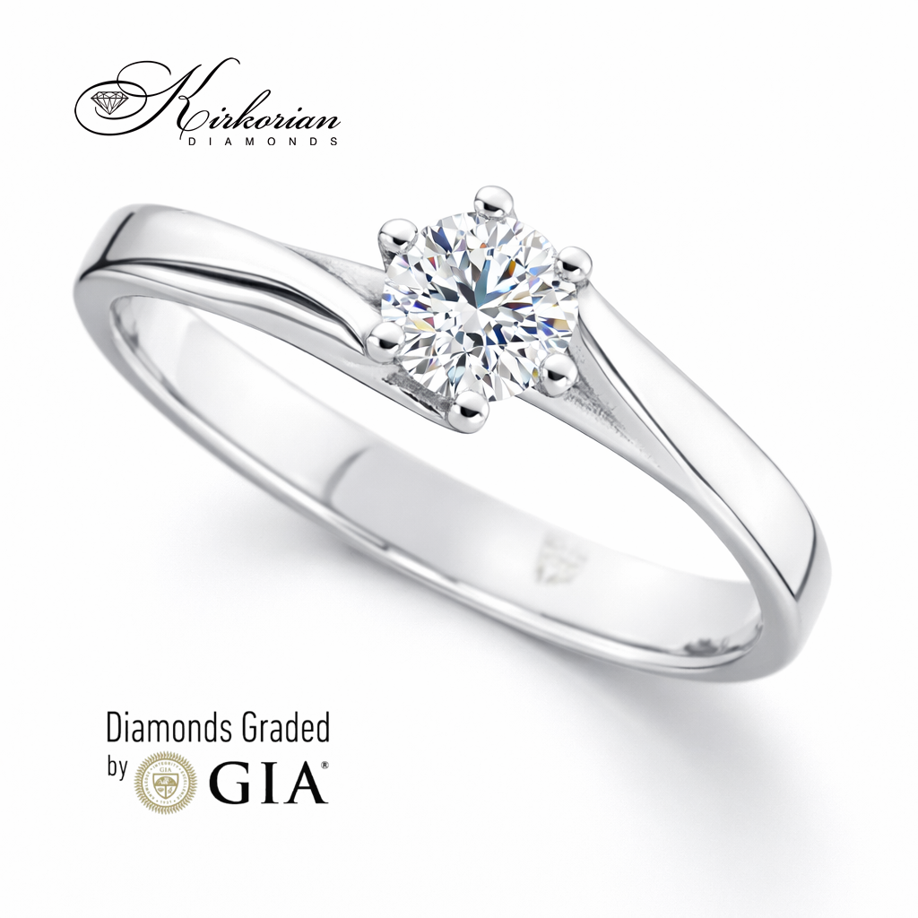 елегантен годежен пръстен с централен диамант 0.30 ct GIA бяло злато 14K K615