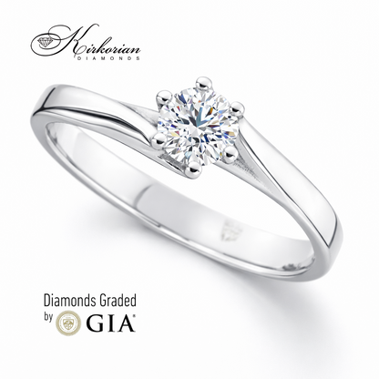 елегантен годежен пръстен с централен диамант 0.30 ct GIA бяло злато 14K K615