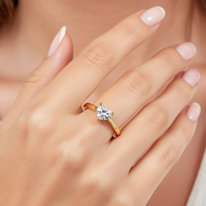 Годежен пръстен с диамант форма сърце от жълто злато 14k – модел K616B
