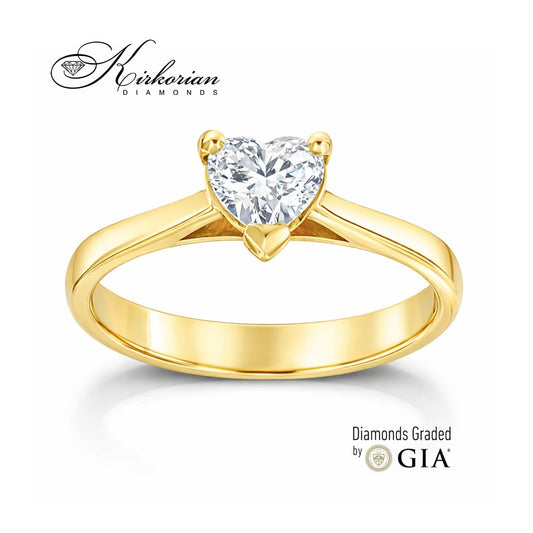 Годежен пръстен с диамант форма сърце от жълто злато 14k – модел K616B