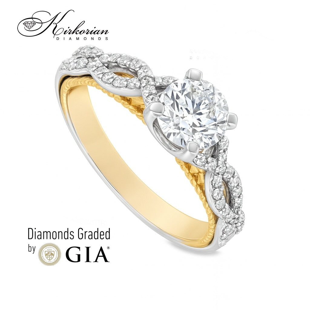 Годежен пръстен с диамант 1.36ct | Бяло и жълто злато 18K | GIA сертификат | Код: K617