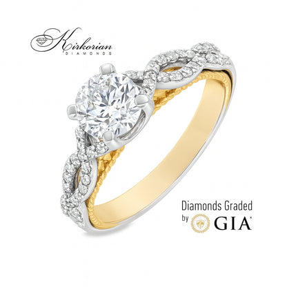Годежен пръстен с диамант 1.36ct | Бяло и жълто злато 18K | GIA сертификат | Код: K617
