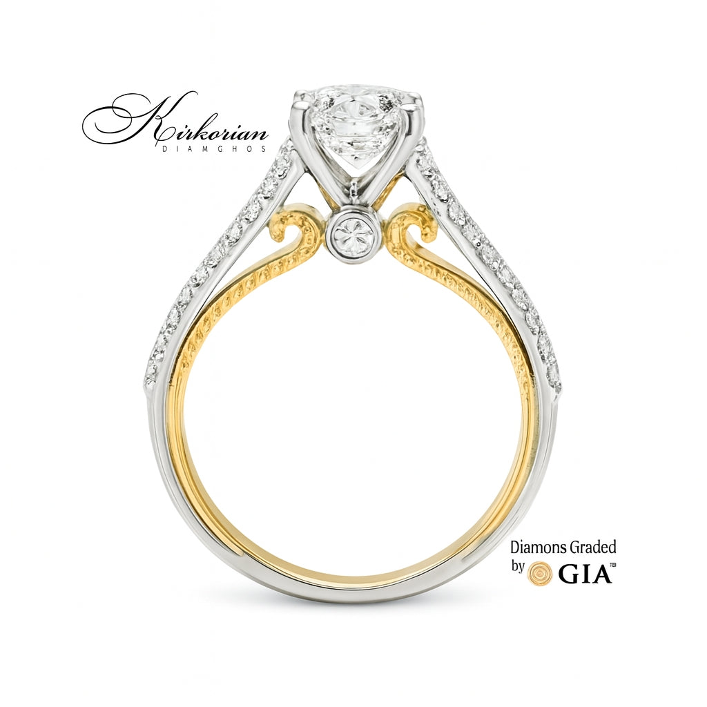 Годежен пръстен с диамант 1.36ct | Бяло и жълто злато 18K | GIA сертификат | Код: K617