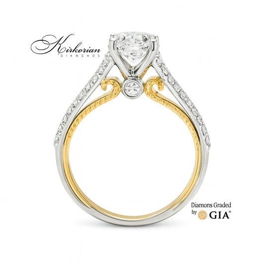 Годежен пръстен с диамант 1.36ct | Бяло и жълто злато 18K | GIA сертификат | Код: K617