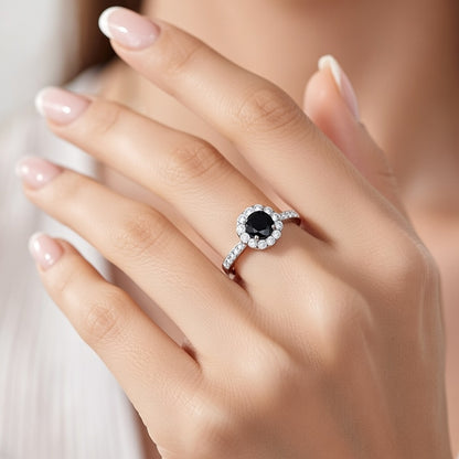 Пръстен от бяло злато 18k с черен диамант 1.185ct и бели диаманти 0.55ct KD сертификат K618