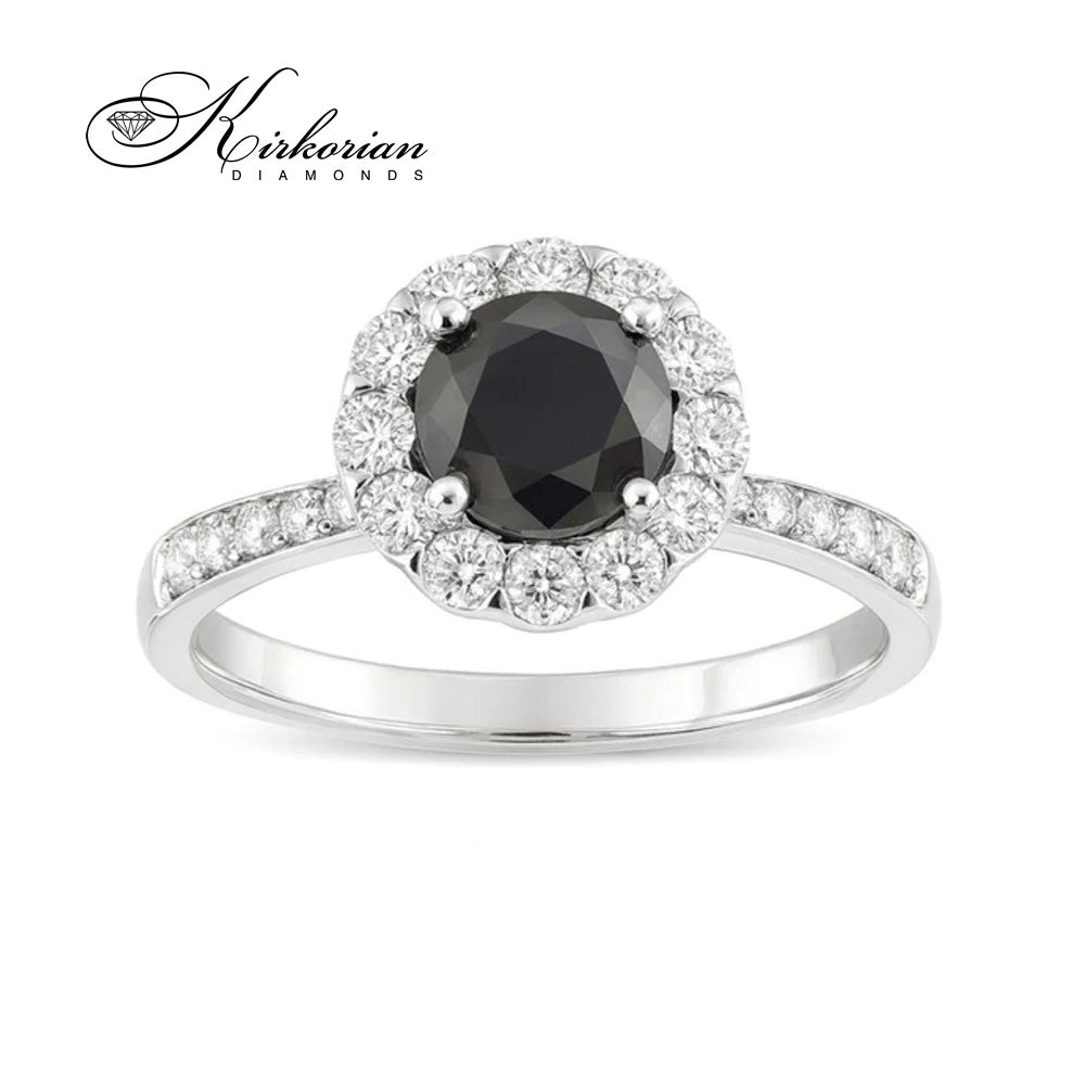 Пръстен от бяло злато 18k с черен диамант 1.185ct и бели диаманти 0.55ct KD сертификат K618
