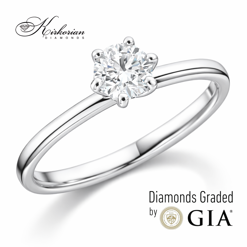 класически годежен пръстен солитер с диамант 0.50 ct GIA бяло злато 14k