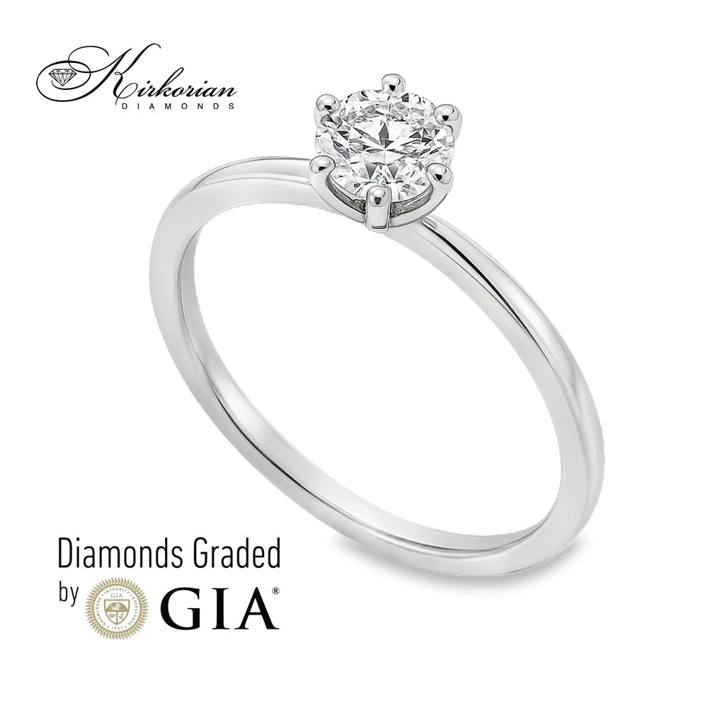 Класически годежен пръстен K623 – Бяло злато 14k с диамант 0.50ct GIA