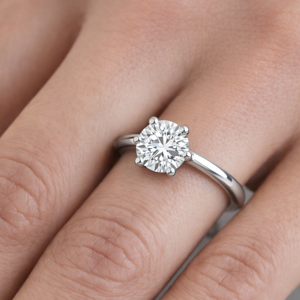 годежен пръстен на ръка с диамант 0.50 ct GIA бяло злато 14k модел K623
