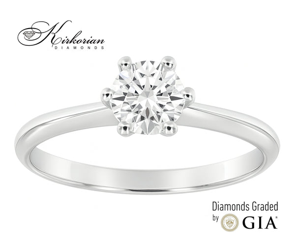 Годежен пръстен от бяло злато 14К с диамант GIA 0.70 ct – класически солитър от Kirkorian Diamonds