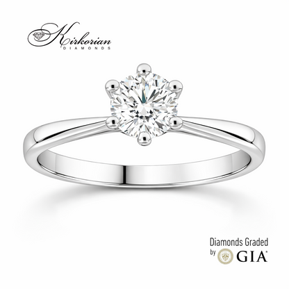годежен пръстен от бяло злато 14K с диамант 0.50 ct GIA E VS2 класически солитер