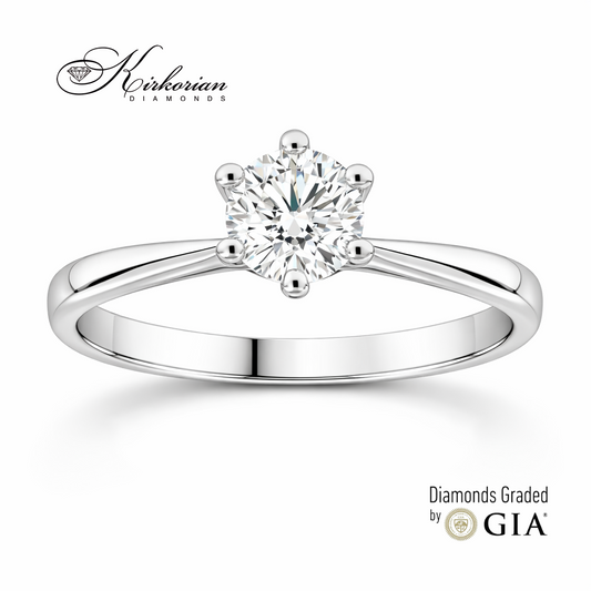 годежен пръстен от бяло злато 14K с диамант 0.50 ct GIA E VS2 класически солитер