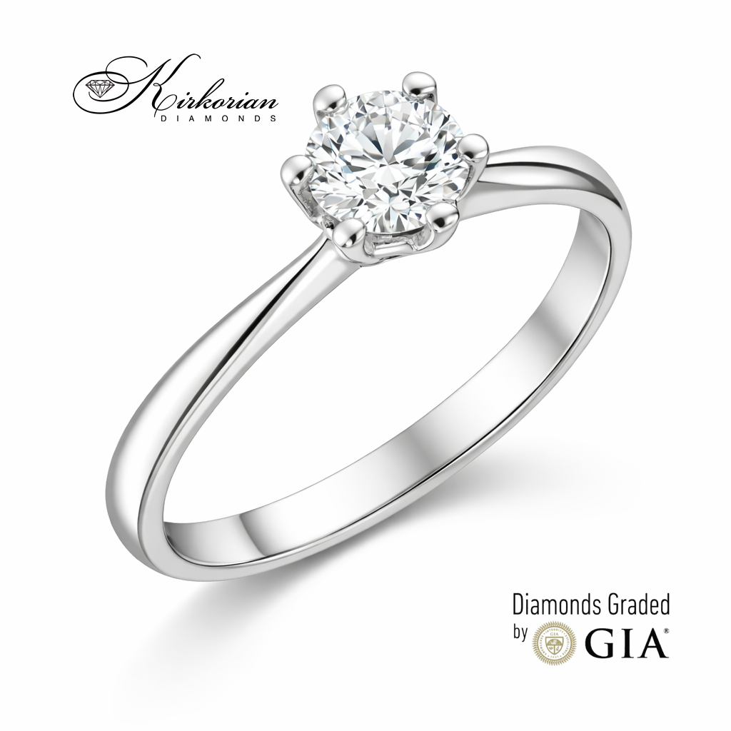 луксозен годежен пръстен от бяло злато 14K с диамант 0.50 ct GIA E VS2