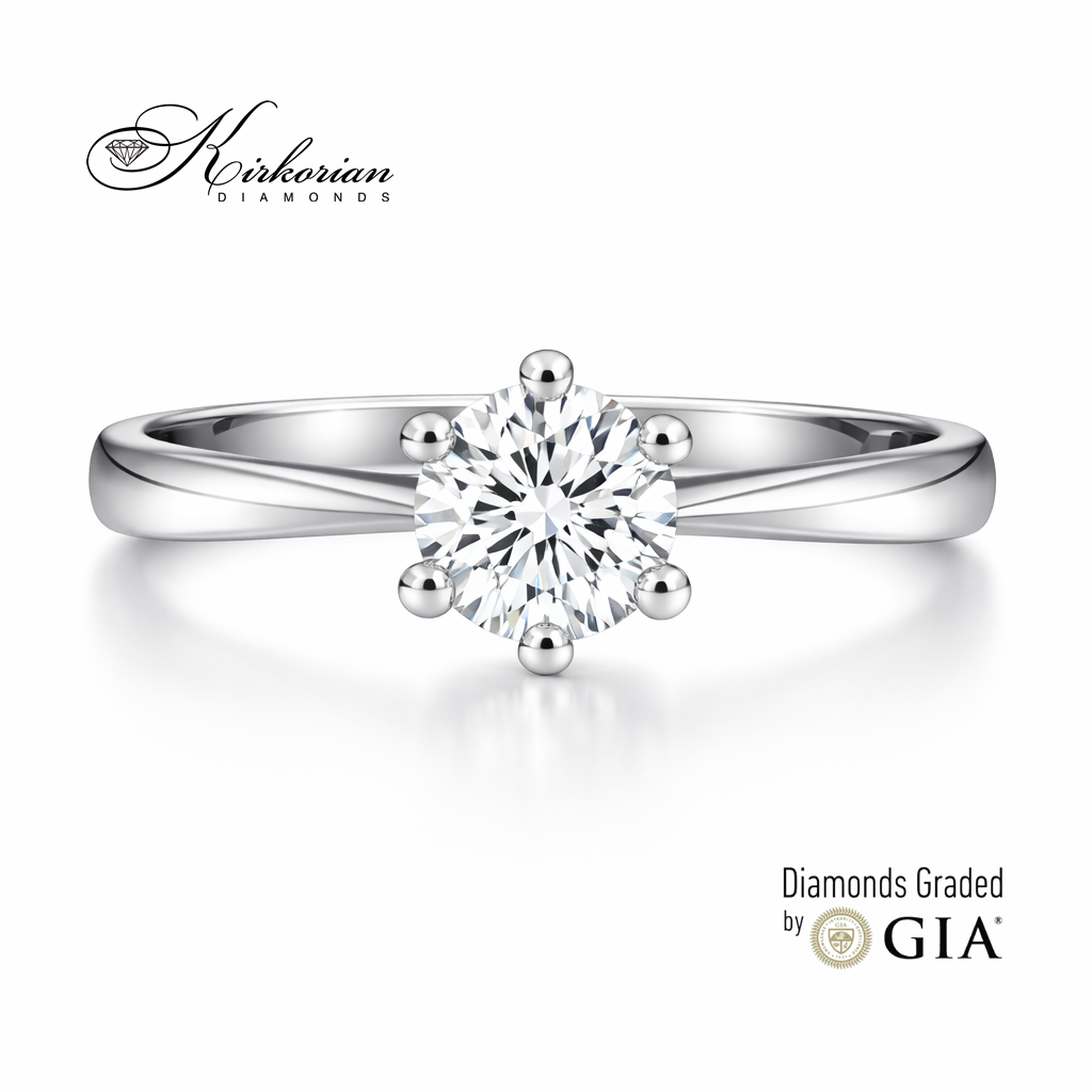 класически солитер пръстен с диамант 0.50 ct GIA E VS2 от бяло злато 14K