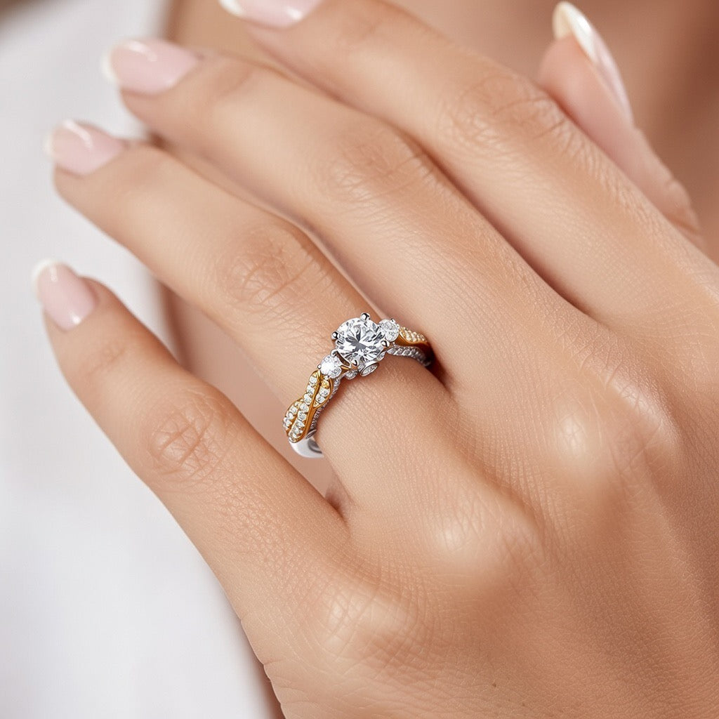 Годежен пръстен от бяло и жълто злато 18k с диаманти 1.44ct и GIA сертификат K628