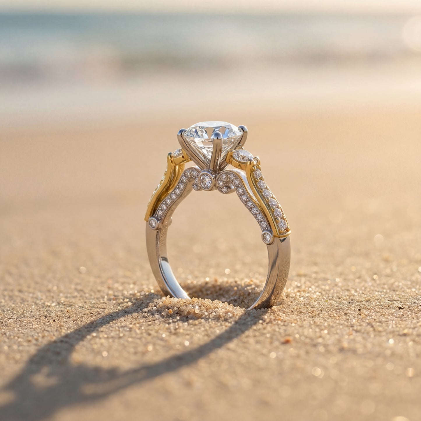 Годежен пръстен от бяло и жълто злато 18k с диаманти 1.44ct и GIA сертификат K628