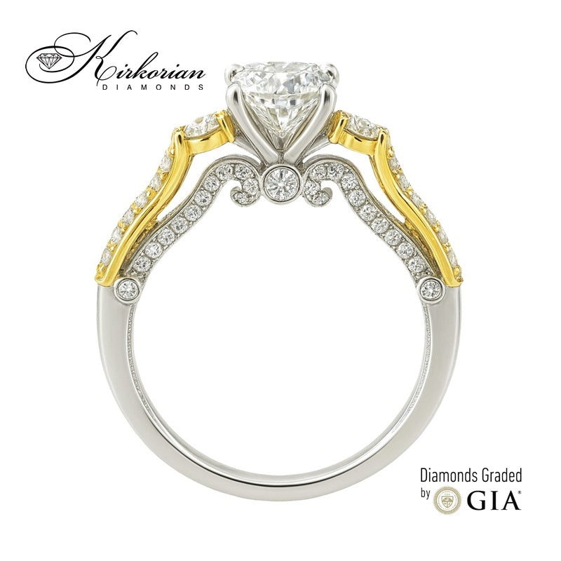 Годежен пръстен от бяло и жълто злато 18k с диаманти 1.44ct и GIA сертификат K628
