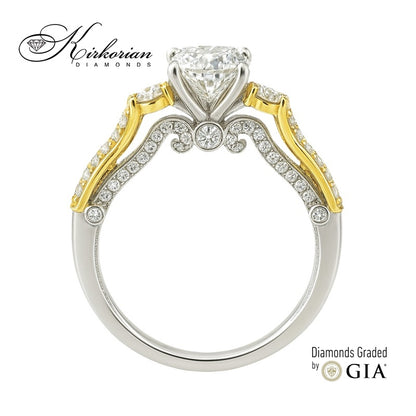 Годежен пръстен от бяло и жълто злато 18k с диаманти 1.44ct и GIA сертификат K628