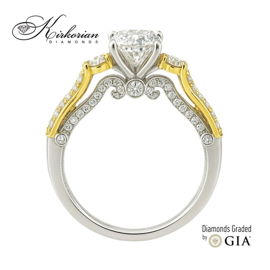 Годежен пръстен от бяло и жълто злато 18k с диаманти 1.44ct и GIA сертификат K628