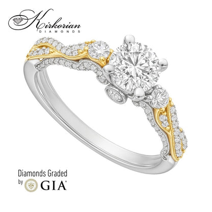 Годежен пръстен от бяло и жълто злато 18k с диаманти 1.44ct и GIA сертификат K628