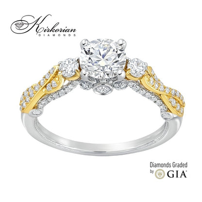 Годежен пръстен от бяло и жълто злато 18k с диаманти 1.44ct и GIA сертификат K628