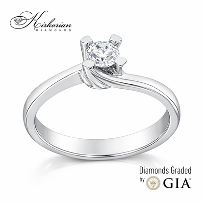 Класически годежен пръстен от бяло злато 18k с диамант 0.30ct GIA сертификат K629