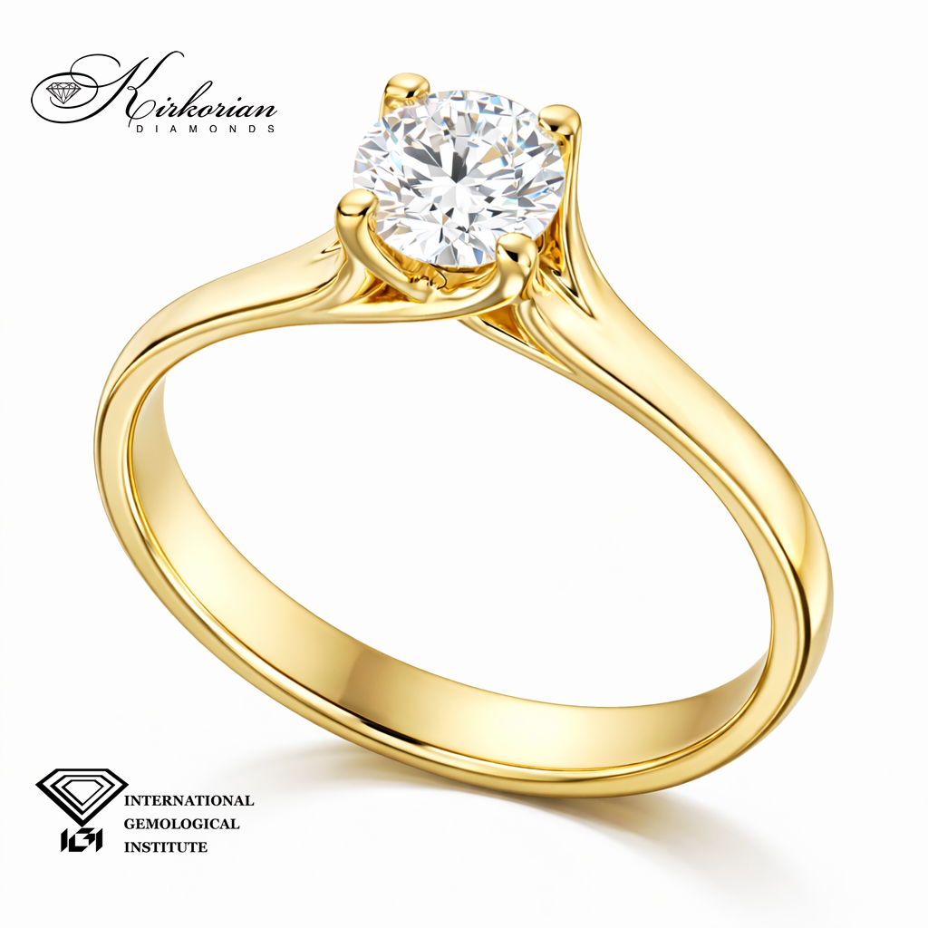 Класически годежен пръстен от жълто злато 14k с диамант 0.50ct H VVS1 IGI – K630B