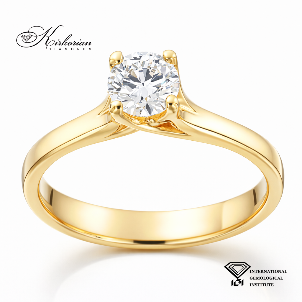 Класически годежен пръстен от жълто злато 14k с диамант 0.50ct H VVS1 IGI – K630B
