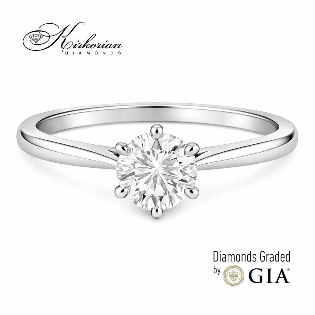 Класически солитер годежен пръстен бяло злато с диамант 0.50ct GIA модел K631 фронтален изглед