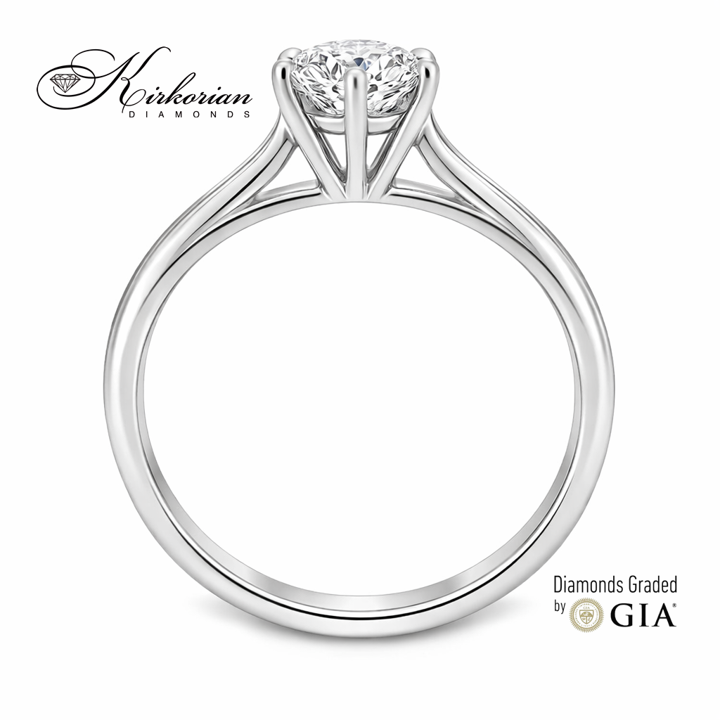 Детайл на годежен пръстен от бяло злато с диамант 0.50ct GIA модел K631 шест зъба
