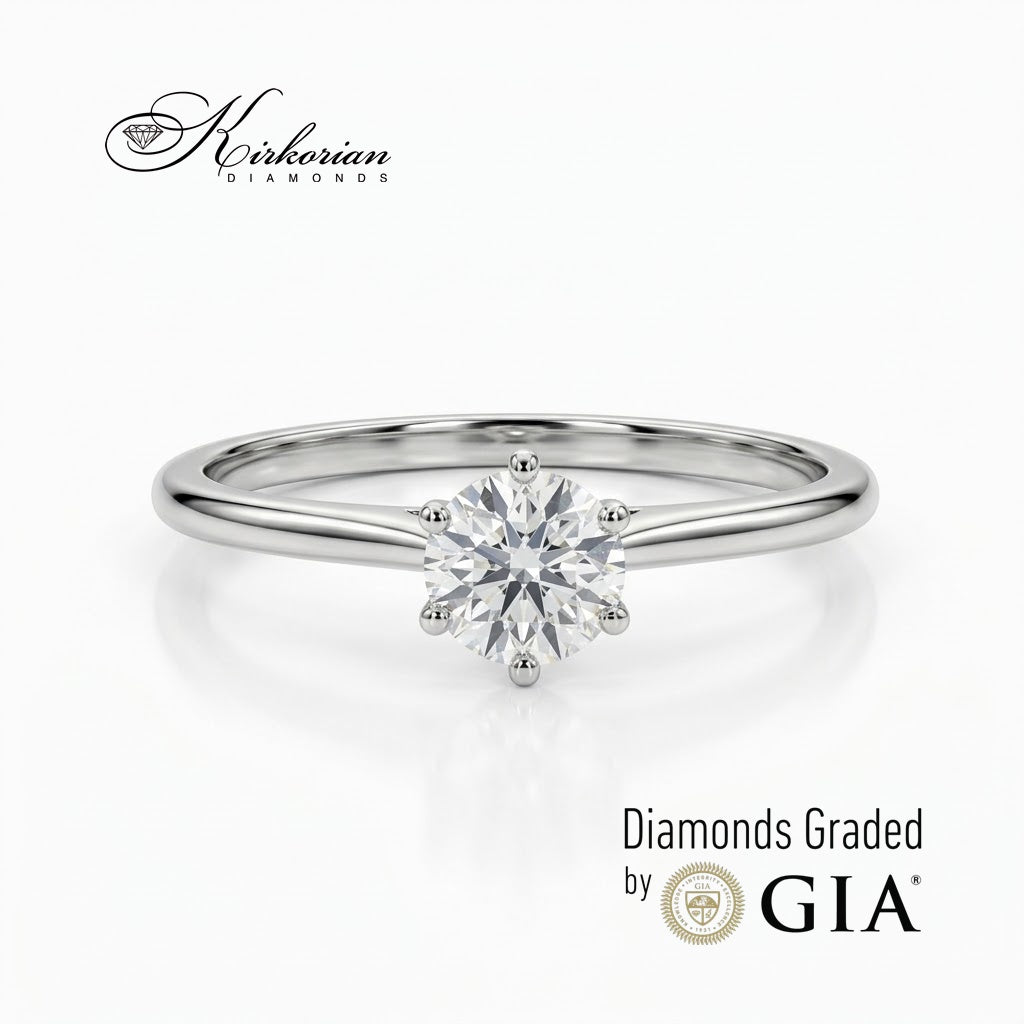Класически годежен пръстен солитер с кръгъл естествен диамант 0.50 ct GIA – Kirkorian Diamonds