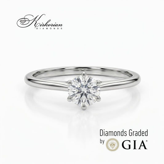 Класически годежен пръстен солитер с кръгъл естествен диамант 0.50 ct GIA – Kirkorian Diamonds