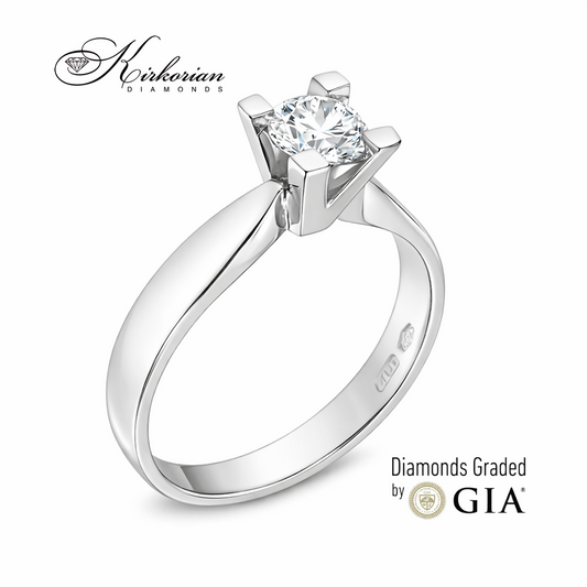 "Класически годежен пръстен от бяло злато 18K с диамант 0.50 ct E VS1 GIA сертификат – Kirkorian Diamonds код K636"