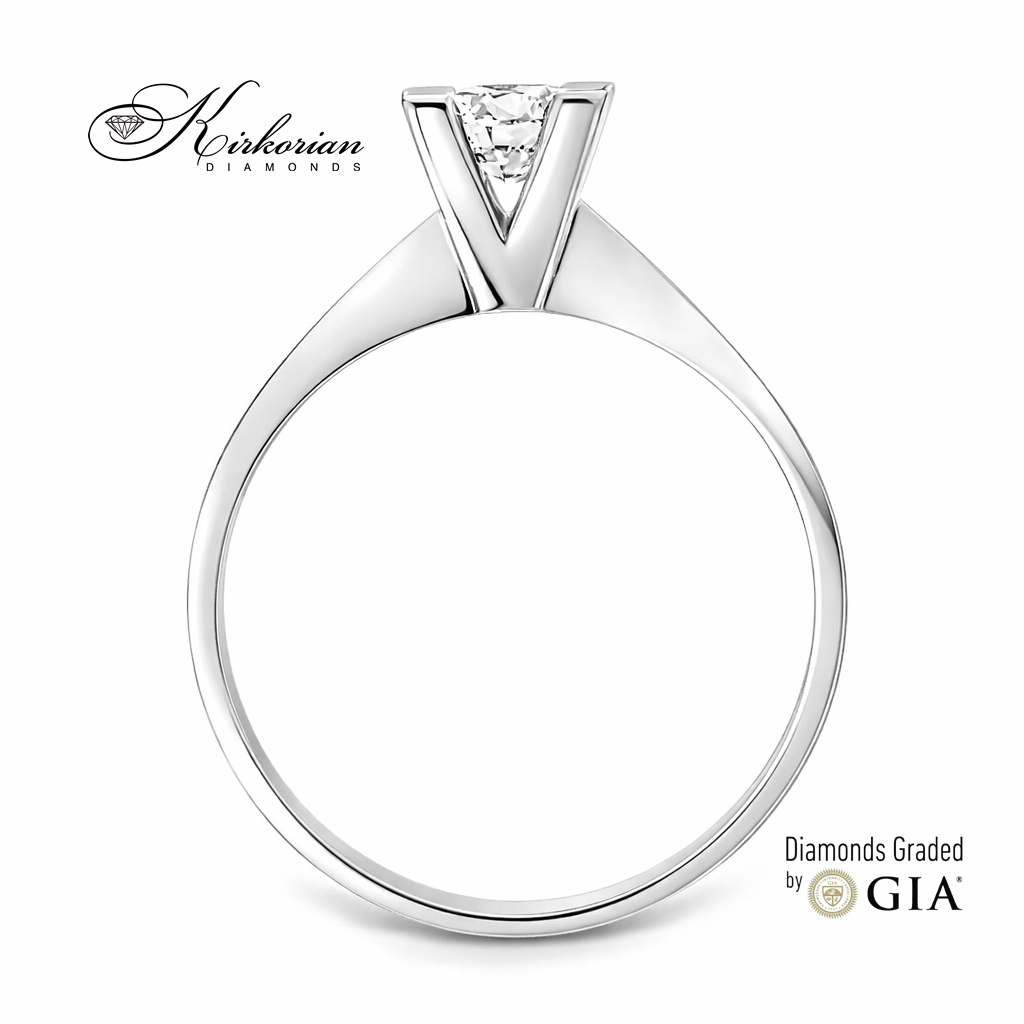 "Профил на годежен пръстен солитер от бяло злато 18K с диамант 0.50 ct E VS1 GIA сертификат код K636"