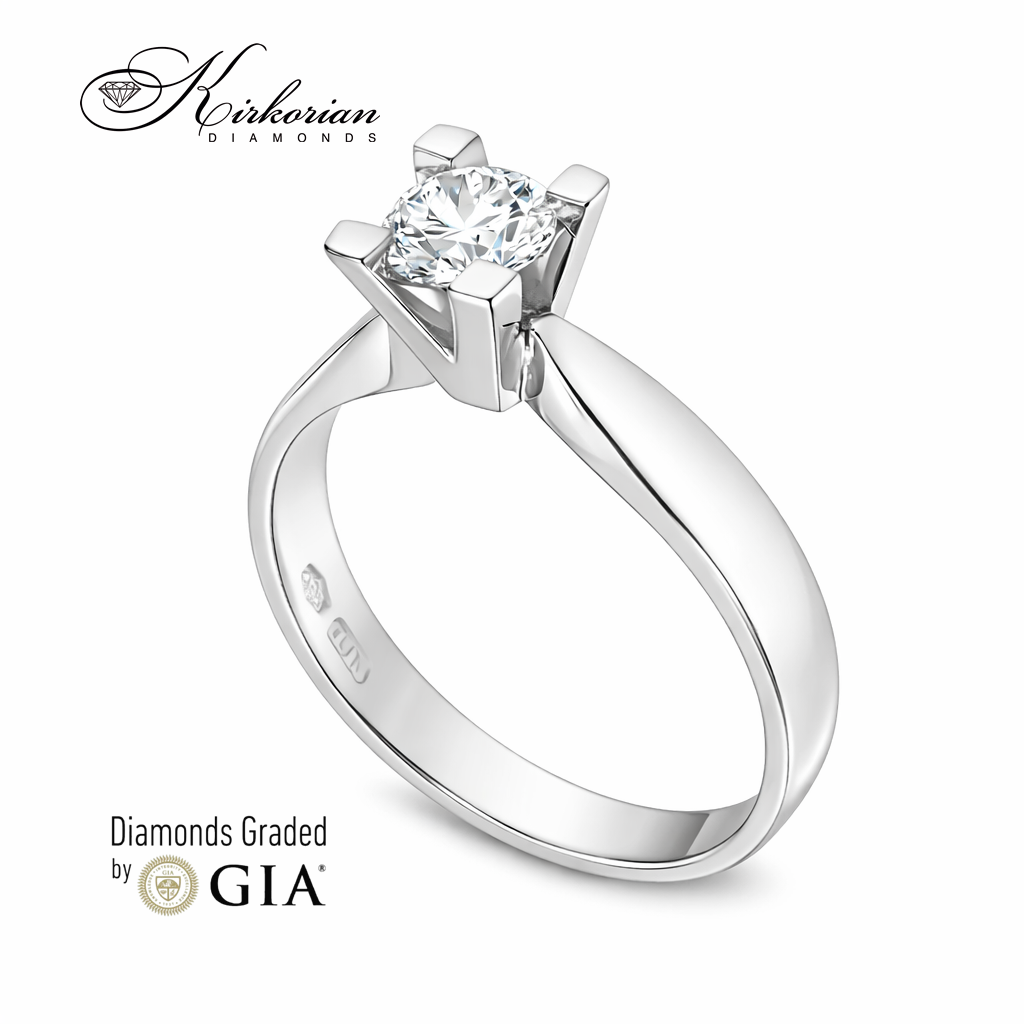 "Луксозен годежен пръстен солитер от бяло злато 18K с диамант 0.50 ct E VS1 GIA – Kirkorian Diamonds K636"